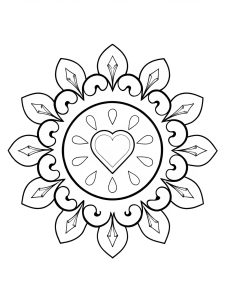 Mandala with heart and crystal prism reflections coloring page
