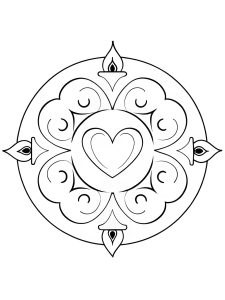 Mandala with heart and floating candle lanterns coloring page