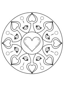 Mandala with heart and glowing bioluminescent fungi coloring page