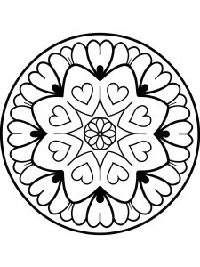 Mandala with heart and honeycomb bee patterns coloring page