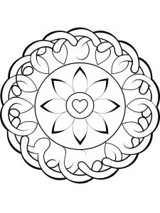 Mandala with heart and intricate Celtic braids coloring page