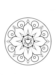 Mandala with heart and rippling ink wash painting effect coloring page