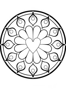Mandala with heart and tiny glowing lanterns coloring page