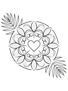 Mandala with heart and tropical palm leaves coloring page