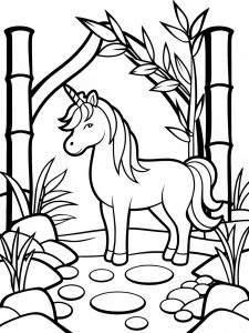 Peaceful unicorn Zen garden bold coloring pages