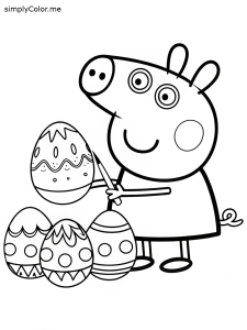 Peppa Pig decorating Easter eggs with tiny hidden mud splashes coloring page