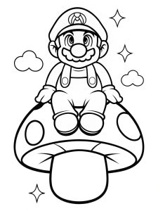 Super mario sitting on the mushroom coloring page