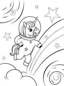 Unicorn astronaut galaxy bold coloring pages