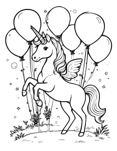 Unicorn balloon festival coloring page