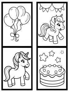 Unicorn birthday party bold coloring pages