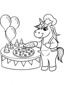 Unicorn chef pizza party bold coloring pages