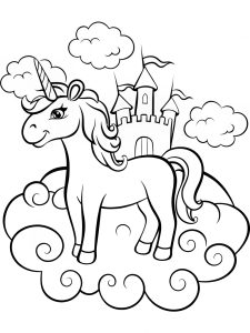 Unicorn cloud castle bold coloring pages