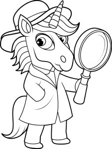 Unicorn detective magnifying glass bold coloring pages