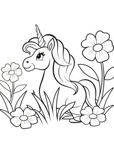 Unicorn garden flowers bold coloring pages