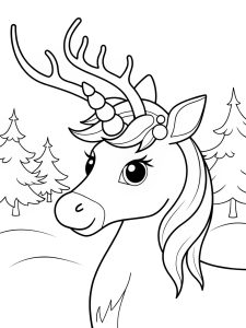 Unicorn reindeer Christmas bold coloring pages