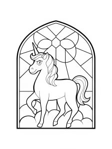 Unicorn stained glass window bold coloring pages