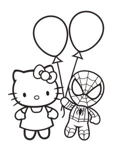 Hello Kitty and Spiderman holding baloons coloring page hello-kitty-and-spider-man-holding-baloons-colorin