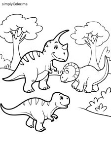 A group of dinosaurs playing tag, coloring page