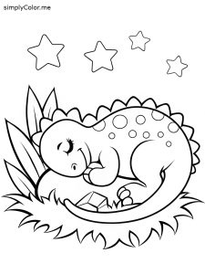A little dinosaur sleeping peacefully under a starry sky, coloring page, bold and easy A little dinosaur sleeping peacefully under a starry sky, coloring page