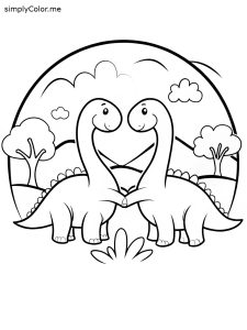 A sweet dinosaur couple holding hands under a sunset, coloring page, bold and easy A sweet dinosaur couple holding hands under a sunset, coloring page
