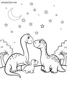 A sweet dinosaur family stargazing, coloring page, bold and easy A sweet dinosaur family stargazing, coloring page