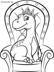 A sweet dinosaur wearing a crown and sitting on a throne, coloring page, bold and easy A sweet dinosaur wearing a crown and sitting on a throne, coloring page