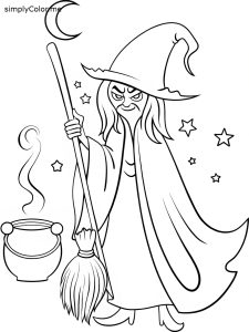 Advanced witch coloring page, bold and easy Advanced witch coloring page