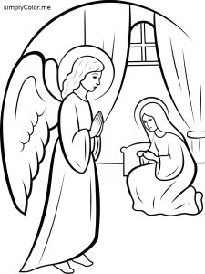 Angel visits mary coloring page, bold and easy Angel visits mary coloring page