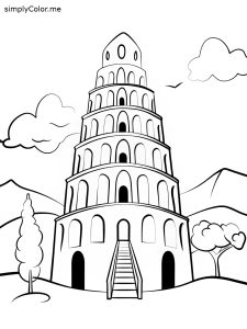 Babel tower coloring page, bold and easy Babel tower coloring page