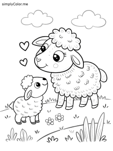 Baby lamb loves its mother coloring page