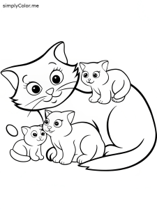 Cat and kittens coloring pages
