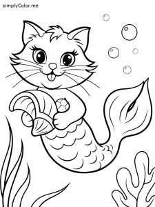 Cat mermaid coloring page