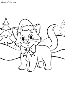 Christmas cat coloring page