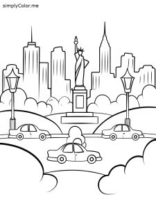 Coloring page of new york city, bold and easy Coloring page of new york city