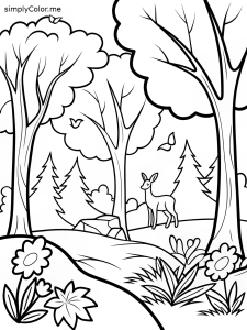 Coloring page temperate deciduous forest drawing