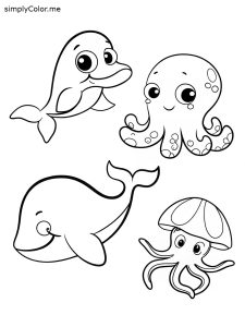 Coloring pages sea animals, bold and easy Coloring pages sea animals