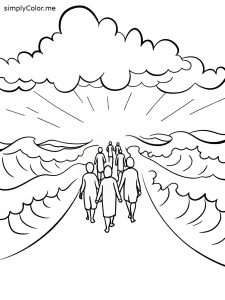 Crossing the red sea coloring page, bold and easy Crossing the red sea coloring page