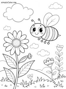Cute bee on the flower coloring page