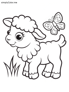 Cute lamb and butterfly
