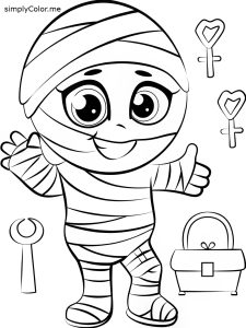 Cute mummy coloring page, bold and easy Cute mummy coloring page