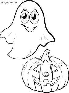 Ghost and pumpkin coloring page, bold and easy Ghost and pumpkin coloring page