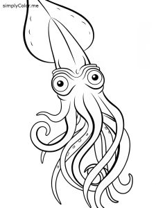 Giant squid coloring page, bold and easy Giant squid coloring page