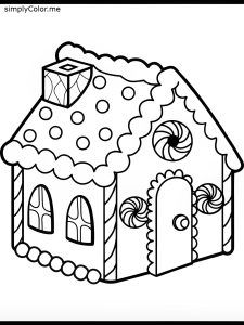 Gingerbread house coloring page easy
