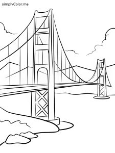 Golden gate bridge coloring page, bold and easy Golden gate bridge coloring page