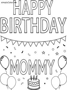 Happy birthday mommy coloring page