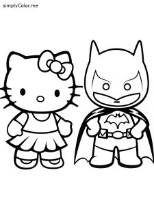 Hello kitty and batman coloring page