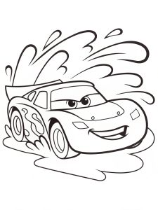 Lightning McQueen splashing through puddles