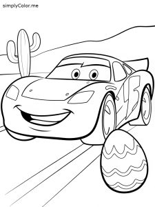 Lightning Mcqueen finds Easter egg on the road coloring page
