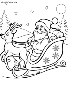 Santa and sleigh coloring page, bold and easy Santa and sleigh coloring page