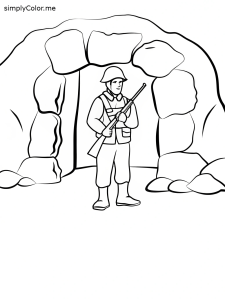 Soldier inside cave coloring page easy, bold and easy Soldier inside cave coloring page easy